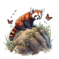 Watercolor painting of a red panda png