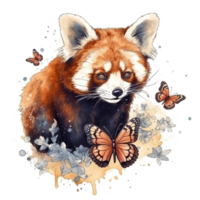 Watercolor painting of a red panda png