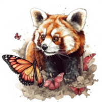 Watercolor painting of a red panda png