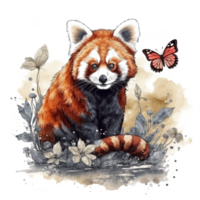 Watercolor painting of a red panda png