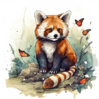 Watercolor painting of a red panda png