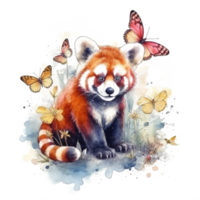 Watercolor painting of a red panda png