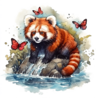 aguarela pintura do uma vermelho panda png