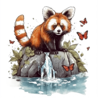 Watercolor painting of a red panda png