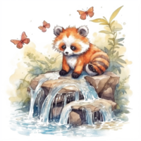 acuarela pintura de un rojo panda png