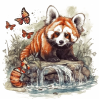 Watercolor painting of a red panda png