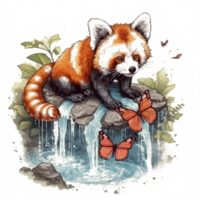 Watercolor painting of a red panda png