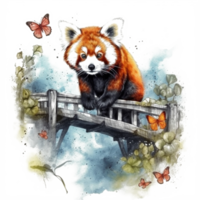 Watercolor painting of a red panda png