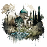 Watercolor painting of a mosque png