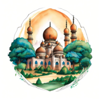 Watercolor painting of a mosque png