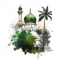 Watercolor painting of a mosque png