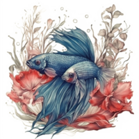 Watercolor painting of betta fish png