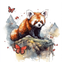 vattenfärg målning av en röd panda png