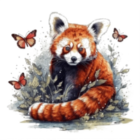 Watercolor painting of a red panda png