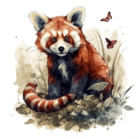 Watercolor painting of a red panda png