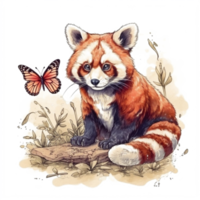 Watercolor painting of a red panda png