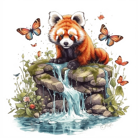 Watercolor painting of a red panda png