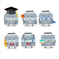 School student of grey lunch box cartoon character with various expressions vector