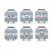 Grey lunch box cartoon character with sad expression vector