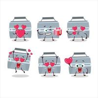 Grey lunch box cartoon character with love cute emoticon vector