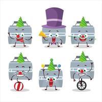 Cartoon character of grey lunch box with various circus shows vector