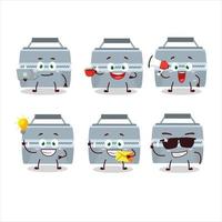 Grey lunch box cartoon character with various types of business emoticons vector