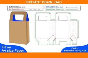 Shoe paper box with handle, Gift box Dieline template and 3d box design render file Box dieline and 3D box vector