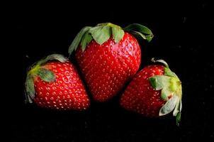 Strawberries on black background photo