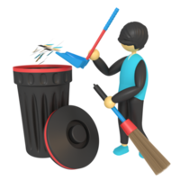 3d illustrazione di uomo pulizia spazzatura png