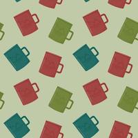 Seamless pattern with multicolored camping mugs. Vector illustration in a flat style.