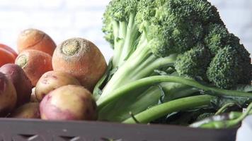 Bowl of fresh vegetables close up video