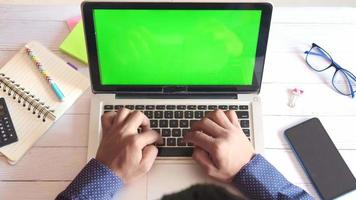 Close up of man hand typing on laptop video