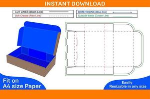 Roll end tuck top or RETT box, corrugated carton box dieline template and 3D render file Box dieline and 3D box vector