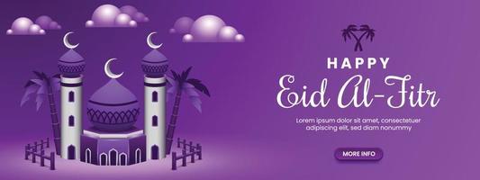 Purple Mosque as the Background of the Eid Al-Fitr Banner vector