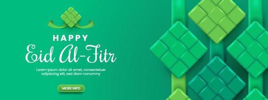 Green Eid Al-Fitr Ketupat Banner vector