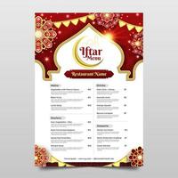 Iftar Menu Template with Elegant Red and Gold Ornaments vector