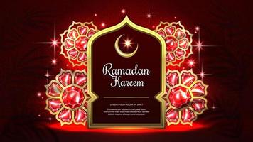 Ramadán kareem con espumoso rojo cristal adornos vector