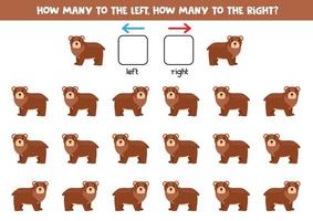 Left or right with cute cartoon bear. Logical worksheet for preschoolers. vector