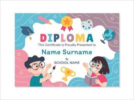 Kindergarten Colorful Diploma Certificate Design Template vector