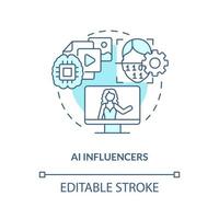 AI influencers turquoise concept icon. Social media. Computer based media type abstract idea thin line illustration. Isolated outline drawing. Editable stroke vector