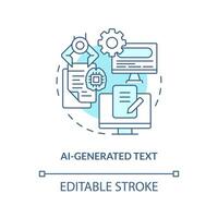 AI generated text turquoise concept icon. Virtual writer. Computer based media type abstract idea thin line illustration. Isolated outline drawing. Editable stroke vector