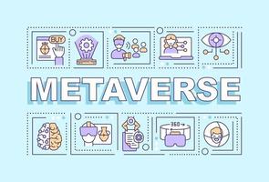 Metaverse word concepts blue banner. Virtual reality technology. Infographics with editable icons on color background. Isolated typography. Vector illustration with text