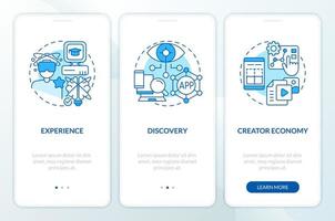 Multiverse layers blue onboarding mobile app screen. Virtual reality walkthrough 3 steps editable graphic instructions with linear concepts. UI, UX, GUI template vector