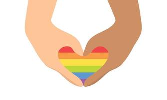 Two hands as heart with rainbow. Conception of LGBT. Vector illustration.