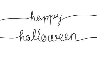 Happy Halloween single line. One line continuous text outline vector line art illustration.