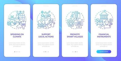 Rural development program blue gradient onboarding mobile app screen. Walkthrough 4 steps graphic instructions with linear concepts. UI, UX, GUI template vector