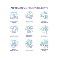 Agricultural policy blue gradient concept icons set. Law regulation of farming business idea thin line color illustrations. Isolated symbols vector