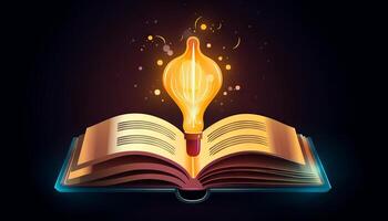 book and lightbulb icon glowing together, symbolizing the enlightening and transformative effects of education. photo