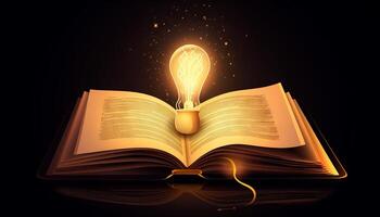 book and lightbulb icon glowing together, symbolizing the enlightening and transformative effects of education. photo