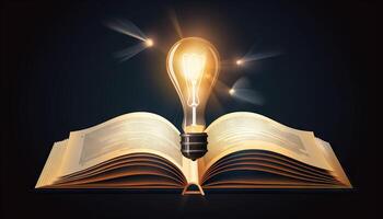 book and lightbulb icon glowing together, symbolizing the enlightening and transformative effects of education. photo